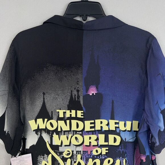 Disney Shirt Womens Large Black Purple Castle Camp Button Up Wonderful World 100 - Picture 8 of 13